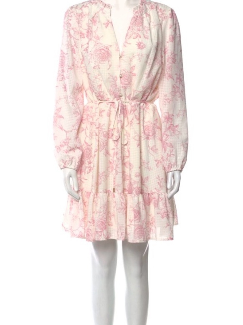 Pink Floral Long-Sleeve Tie-Waist Dress